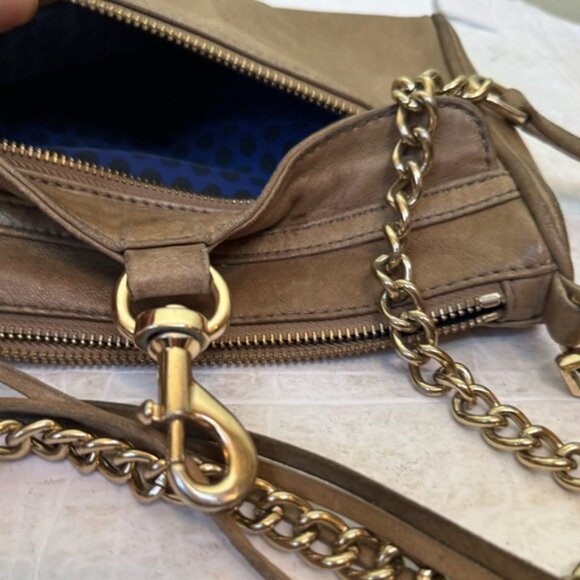 Rebecca Minkoff Mini MAC Leather Crossbody Bag Shoulder Chain Strap Tan Zip Tote - Picture 8 of 16